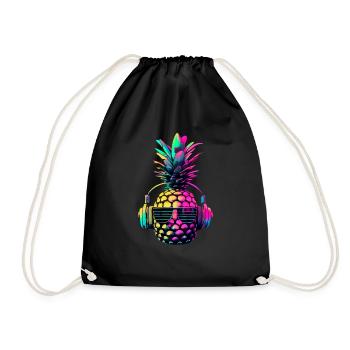 EDM Music Rave Festival Pineapple Techno - Drawstring Bag - black - Front