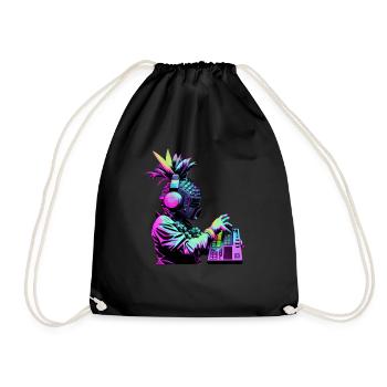 EDM Music Rave Festival Pineapple Techno - Drawstring Bag - black - Front