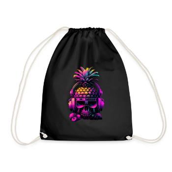 EDM Music Rave Festival Pineapple Techno - Drawstring Bag - black - Front