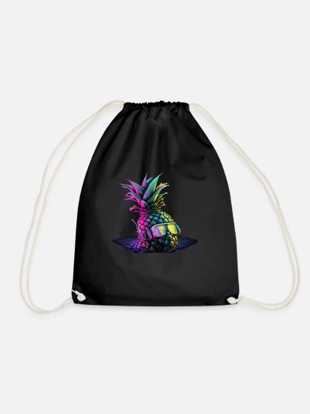 EDM Music Rave Festival Pineapple Techno - Drawstring Bag - black