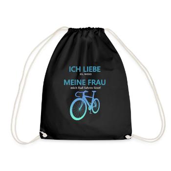 Rennrad Liebe meine Frau 3D Perspektive Türkis - Turnbeutel - Schwarz - Vorne