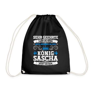 Sascha Namensshirt mit lustigem König Spruch - Turnbeutel - Schwarz - Vorne
