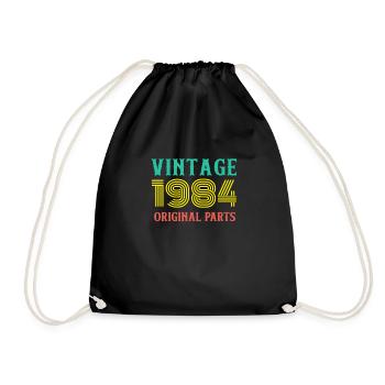 Year of Birth Vintage 1984 Original Parts Birthday - Drawstring Bag - black - Front