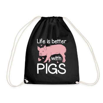 Life is better with pigs piglet pink - Drawstring Bag - black - Front