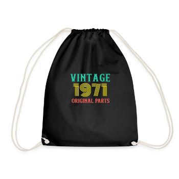 Year of Birth Vintage 1971 Original Parts Birthday - Drawstring Bag - black - Front