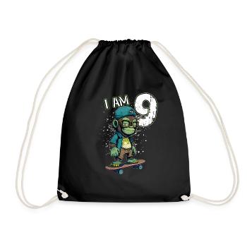 Anniversaire des enfants 9 ans - singe patineur - Sac de sport léger - noir - Devant