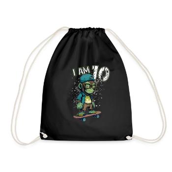 Children birthday 10 years - skater monkey - Drawstring Bag - black - Front