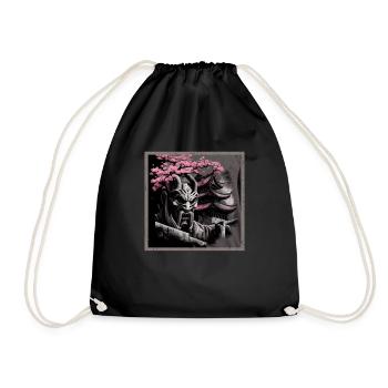 Vintage Japanese Sakura Cherry Blossom Temple - Drawstring Bag - black - Front