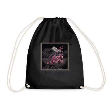 Vintage Japanese Sakura Cherry Blossom Temple - Drawstring Bag - black - Front