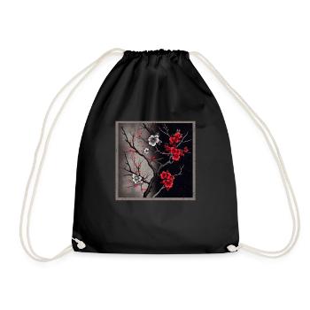 Vintage Japanese Sakura Cherry Blossom Temple - Drawstring Bag - black - Front