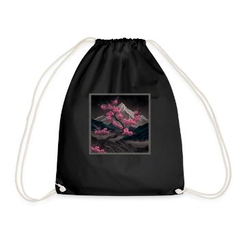 Vintage Japanese Sakura Cherry Blossom Temple - Drawstring Bag - black - Front