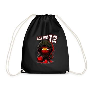 Kinder Geburtstag 12 Jahre - Basketball und Ninjas - Turnbeutel - Schwarz - Vorne