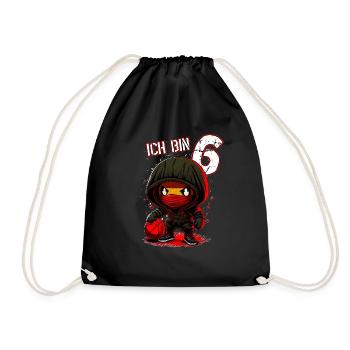 Kinder Geburtstag 6 Jahre - Basketball und Ninjas - Turnbeutel - Schwarz - Vorne