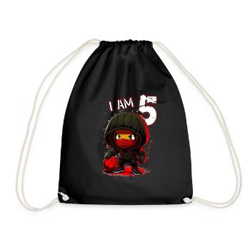 Children birthday 5 years - Basketball Ninja - Drawstring Bag - black - Front