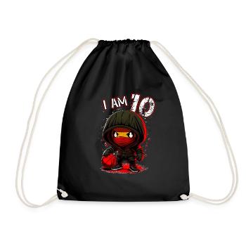 Children birthday 10 years - basketball and ninjas - Drawstring Bag - black - Front