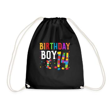 Birthday child building blocks 14 years old - Drawstring Bag - black - Front