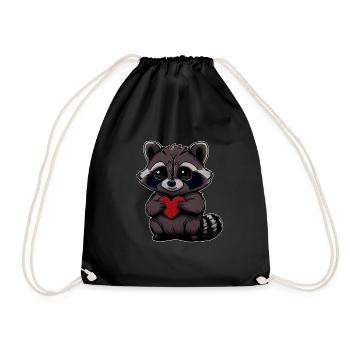 Raccoon with heart for Valentine's Day - Drawstring Bag - black - Front