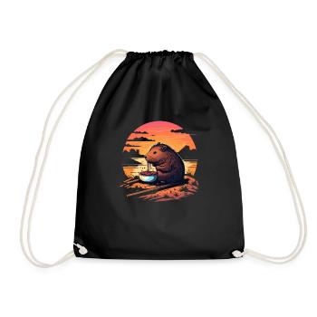 Capybara Manger Ramen Retro Vintage Cool Rongeur - Sac de sport léger - noir - Devant