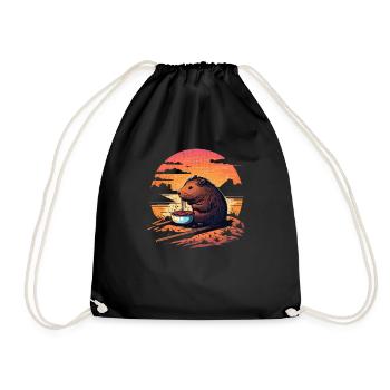 Capybara Manger Ramen Rétro Vintage Mignon Guinée - Sac de sport léger - noir - Devant