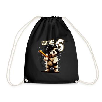 Kinder Geburtstag 6 Jahre - Baseball und Hunde - Turnbeutel - Schwarz - Vorne