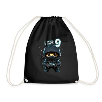 Children birthday 9 years - video games and gamers - Drawstring Bag - black - Front
