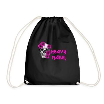 Rockerbraut Heavy Mädel Metal Musik Totenkopf - Turnbeutel - Schwarz - Vorne