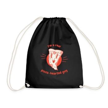 I'm A Real Pizza-Hearted Guy Retro Funny Pizza - Drawstring Bag - black - Front
