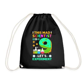This mad scientist is 9 years old. - Drawstring Bag - black - Front
