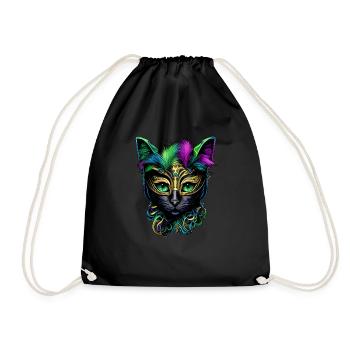 Mardi Gras Katze Narrenmaske Mardi Gras Katze - Turnbeutel - Schwarz - Vorne