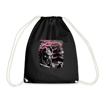 Vintage Japanese Sakura Cherry Blossom Temple - Drawstring Bag - black - Front