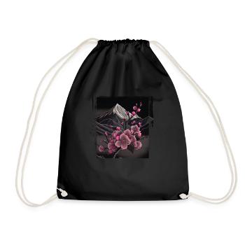 Vintage Japanese Sakura Cherry Blossom Temple - Drawstring Bag - black - Front