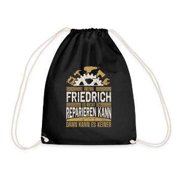 Friedrich Name Geschenk Geburtstag - Turnbeutel - Schwarz - Vorne