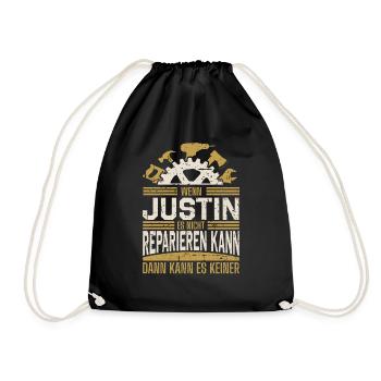 Justin Name Geschenk Geburtstag - Turnbeutel - Schwarz - Vorne