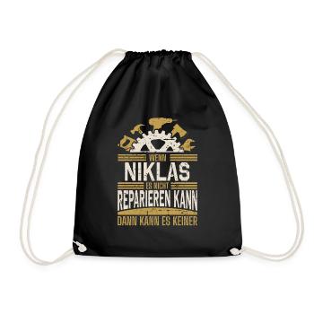 Niklas Name Geschenk Geburtstag - Turnbeutel - Schwarz - Vorne