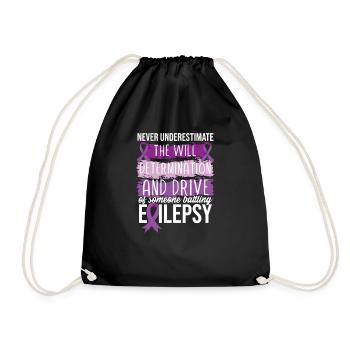 Epilepsy Warrior Purple RIbbon Epilepsy Awareness - Drawstring Bag - black - Front