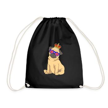 Mops trägt Queen Crown England - Turnbeutel - Schwarz - Vorne