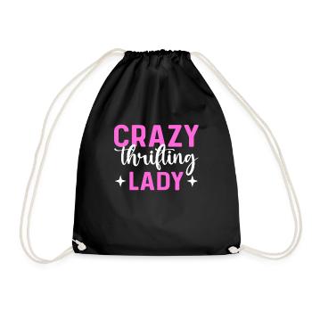 Crazy thrifty lady. Second-hand shop. - Drawstring Bag - black - Front