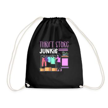 Thrift junkie. Second-hand shop. Frugal - Drawstring Bag - black - Front