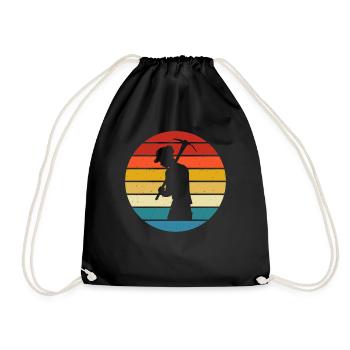 Gold miner panning sunset - Drawstring Bag - black - Front