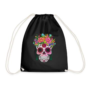 Bunte Zuckerknochen Muertos Halloween Valentinstag - Turnbeutel - Schwarz - Vorne