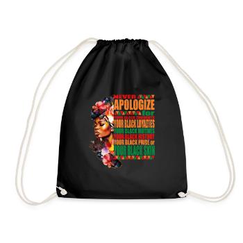 BLM Melanin Pride Never Apologize for Your Black S - Drawstring Bag - black - Front