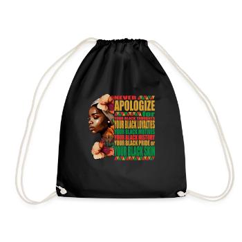 Never Apoligize for Your Color Black History Month - Drawstring Bag - black - Front