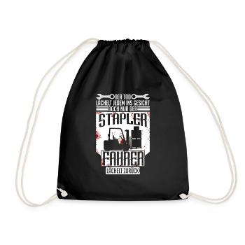 Forklift Driver Smiles Back Funny Quotes Operator - Drawstring Bag - black - Front