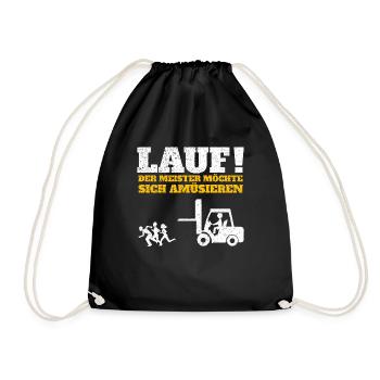 Run Master Wants Enjoy Truck Forklift Driver - Drawstring Bag - black - Front