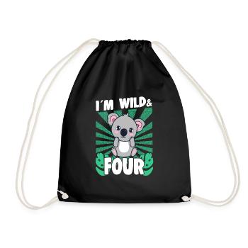 Im Wild & 4 Years Bday Party Gift Birthday Kids - Turnbeutel - Schwarz - Vorne