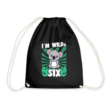 Im Wild & 6 Years Bday Party Gift Birthday Kids - Turnbeutel - Schwarz - Vorne