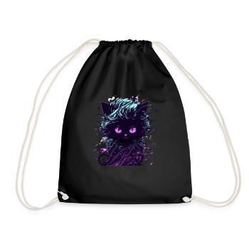 Chibi Dämon Katze - Kawaii Anime Katze Teufel - Turnbeutel - Schwarz - Vorne
