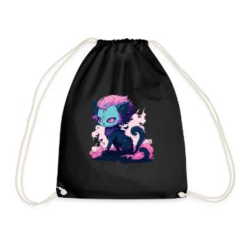 Niedliche Dämon Katze Mädchen - Kawaii Anime Katze - Turnbeutel - Schwarz - Vorne