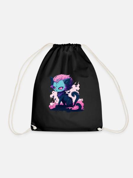 Niedliche Dämon Katze Mädchen - Kawaii Anime Katze - Turnbeutel - Schwarz