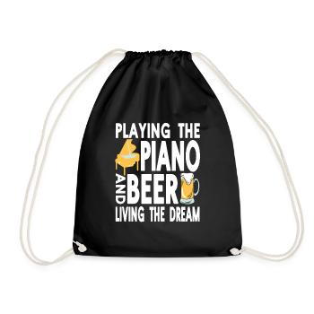 Playing The Piano & Beer Living The Dream Funny - Drawstring Bag - black - Front